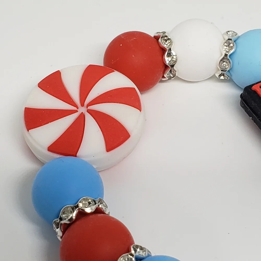 Handmade Frosty The Snowman Silicone Focal Bead Wristlet Keychain Bracelet